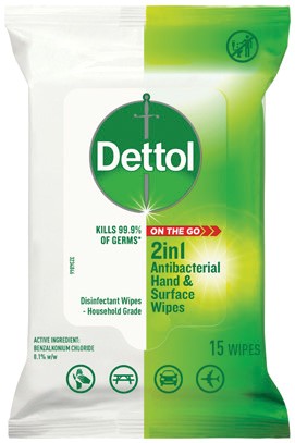 Dettol 2in1 Antibacterial Hands & Surface Wipes 15 Pack*