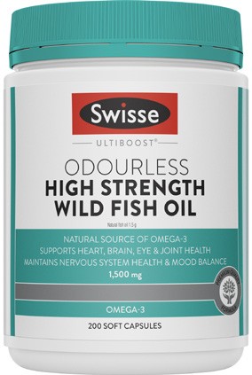 Swisse Ultiboost Odourless High Strength Wild Fish Oil Capsules 200 Pack^