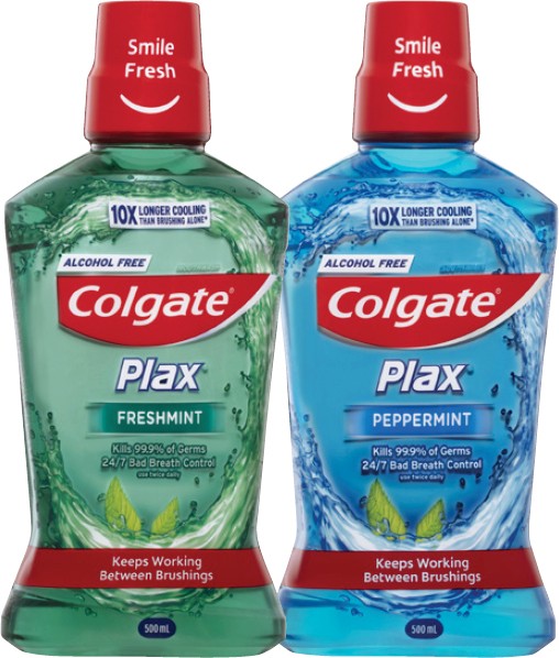Colgate Plax Fresh Mint or Peppermint Mouthwash 500mL