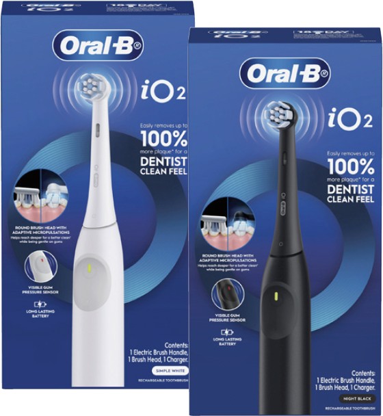 Oral B iO2 Electric Toothbrush White or Black 1 Pack
