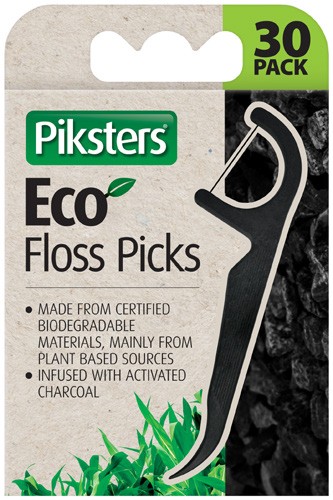 Piksters Eco Charcoal Dental Floss Picks 30 Pack