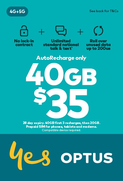 Optus $35 AutoRecharge only Prepaid SIM Starter Kit