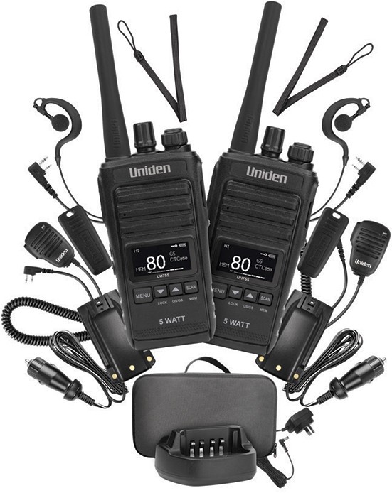 Uniden 5W 80CH UHF Splashproof CB Radio Twin Deluxe Pack
