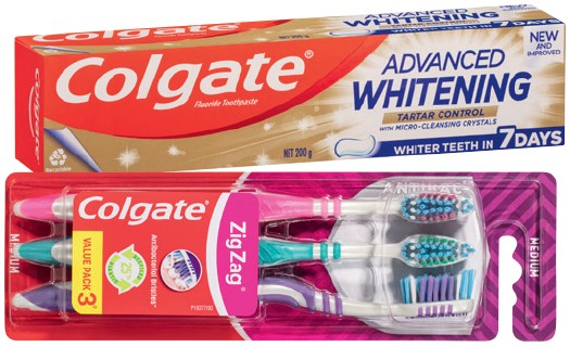 Colgate Toothpaste 95‑200g, Toothbrush 2‑3 Pack, Mouthwash 500mL or Dental Floss 100m Selected Varieties**