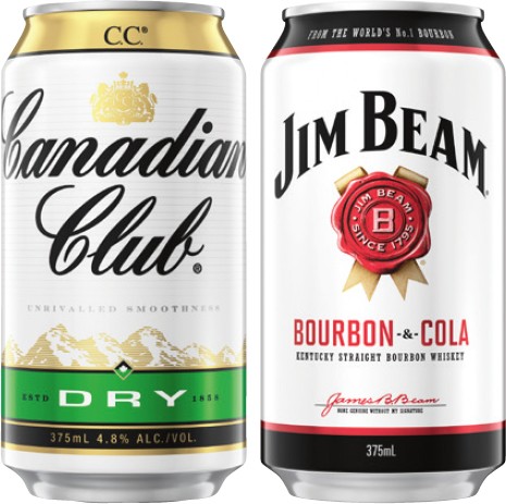 Canadian Club or Jim Beam 4.8% Varieties 10 Pack