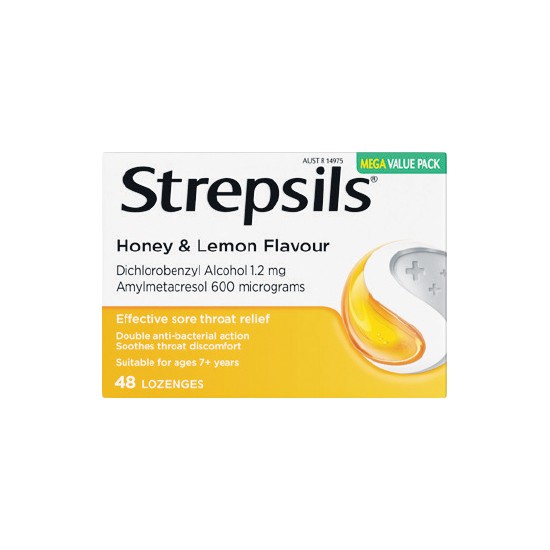 Strepsils Soothing Sore Throat Lozenges Honey & Lemon Pk 48†