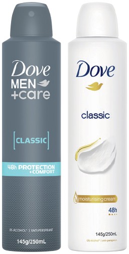 Dove Antiperspirant Spray 250mL Selected Varieties