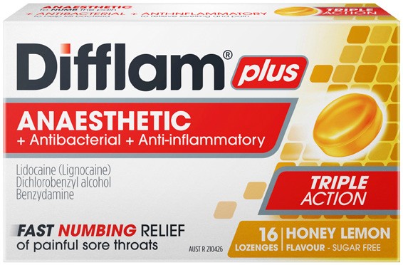 Difflam Plus Anaesthetic Honey & Lemon Flavour 16 Lozenges