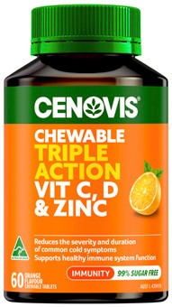 Cenovis Chewable Triple Action Vit C, D & Zinc 60 Tablets