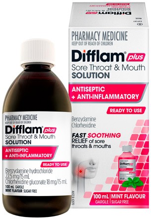Difflam Plus Sore Throat & Mouth Solution Mint Flavour 100mL