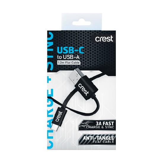 Crest USB C Flat Cable 1.2m Pk 1 – Black