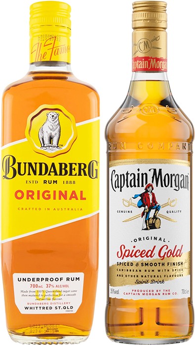Bundaberg UP Rum or Captain Morgan Spiced Gold 700mL