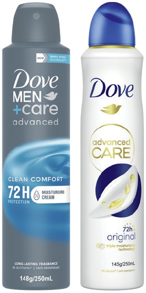 Dove Advanced Care Antiperspirant Spray 250mL Selected Varieties