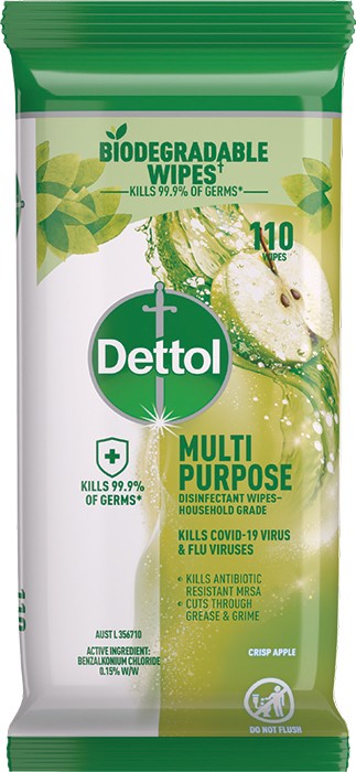 Dettol Multipurpose Disinfectant Wipes 110 Pack* - Crisp Apple
