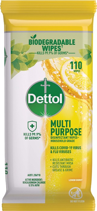 Dettol Multipurpose Disinfectant Wipes 110 Pack* - Lemon Burst