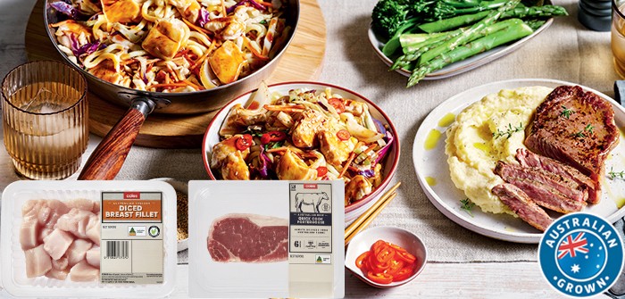 Coles RSPCA Approved Chicken Breast Diced 500g or Australian No Added Hormones Beef Quick Cook Steak 170g-180g