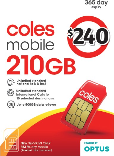 Coles Mobile $240 Prepaid SIM