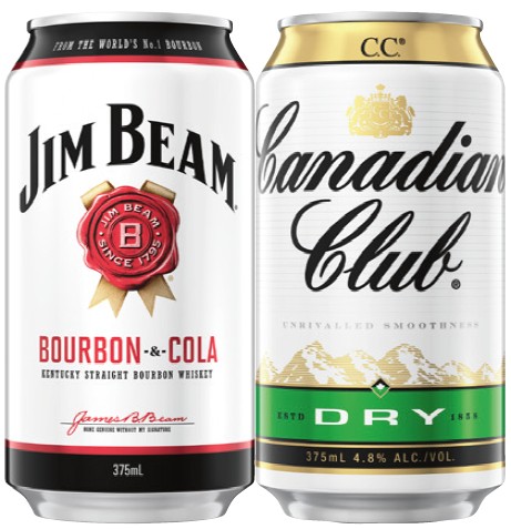 Jim Beam or Canadian Club 4.8% Varieties 10 Pack