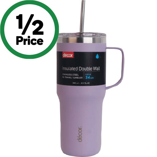 Decor Travel Tumbler Double Wall Stainless Steel Assorted 880ml