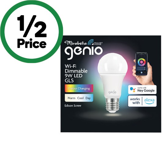 Mirabella Genio Wi-Fi Dimmable 9W LED GLS Edison Screw or Bayonet Cap Globes Pk 1