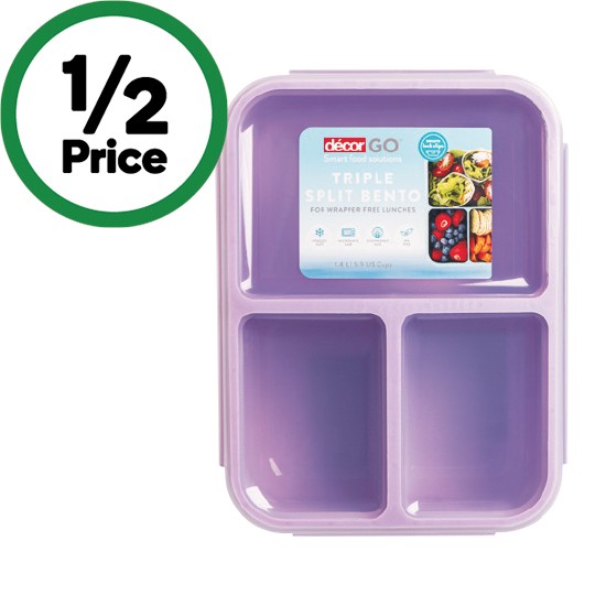 Decor Go Bento Box Triple Split Assorted 1.4 Litre