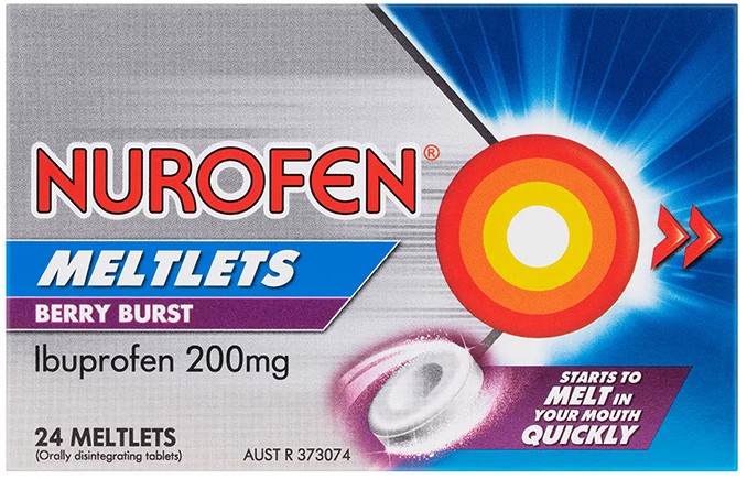 Nurofen Meltlets Ibuprofen Pain Relief Berry Burst 24 Tablets