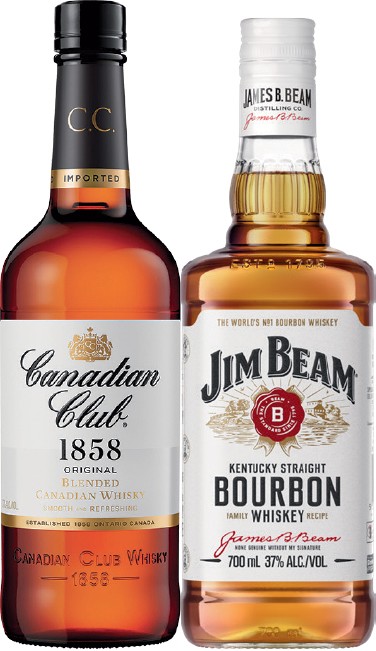 Canadian Club Original Whisky or Jim Beam White Label Bourbon 700mL