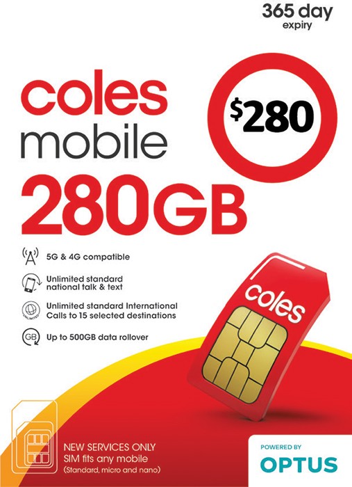 Coles Mobile $280 Prepaid SIM
