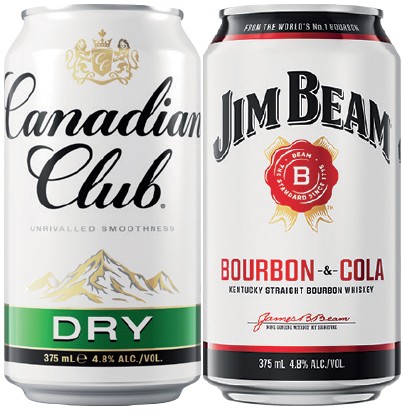 Canadian Club 4.8% or Jim Beam 4.8% Varieties 6 Pack