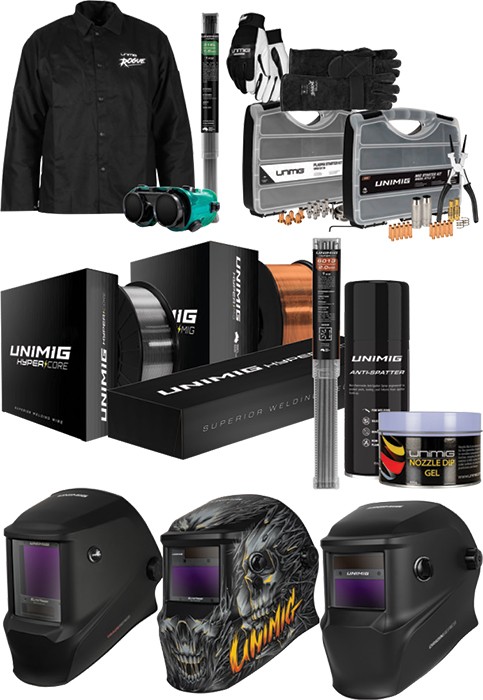 Unimig Welding Accessories, Helmets, Electrodes & Wire^