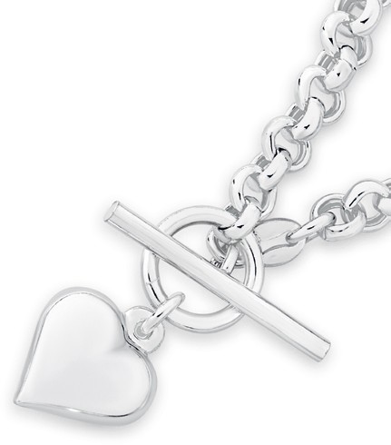 Italian Sterling Silver Puff Heart Fob 19cm Belcher Bracelet