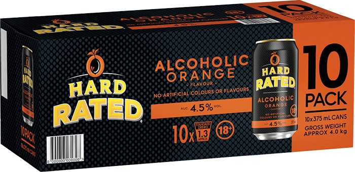 NEW Hard Rated Orange 10pk Cans 375mL