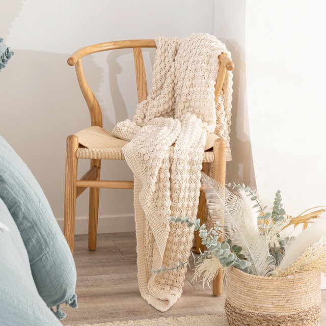 Popcorn Knitted Cotton Throw by M.U.S.E.
