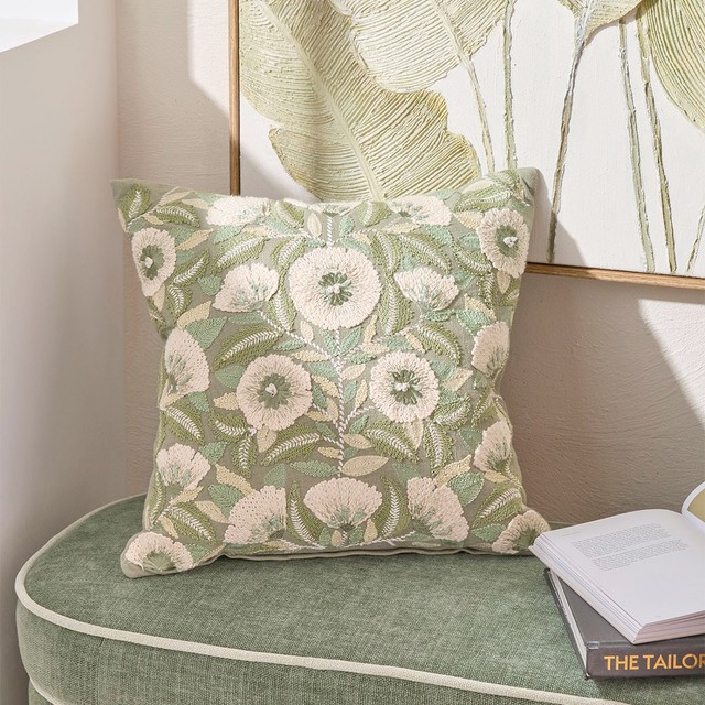 Holly Embroidered Square Cushion by M.U.S.E.