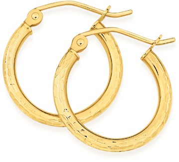 9ct Gold 2x10mm Diamond-Cut Earrings