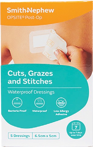 Opsite Post-Op Waterproof Dressings 6.5cm x 5cm 5 Dressings