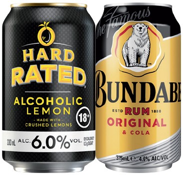 Hard Rated Lemon 6% or Bundaberg Rum 4.6% Varieties 10 Pack