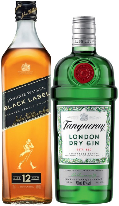 Johnnie Walker Black Label Scotch or Tanqueray Gin 700mL