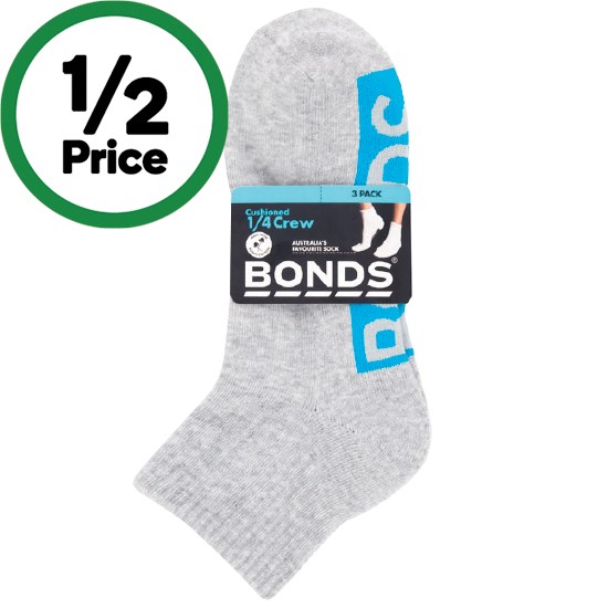 Bonds Men’s Cushioned 1/4 Crew Sock Assorted Pk 3