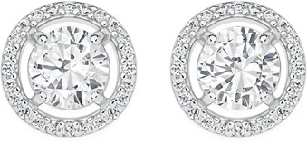 Sterling Silver Cubic Zirconia Solitaire Circle Stud Earrings