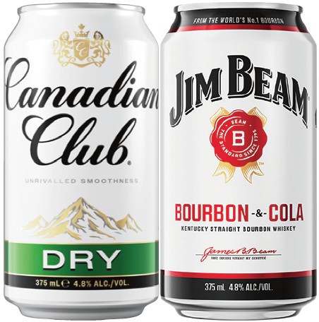 Canadian Club or Jim Beam 4.8% Varieties 10 Pack