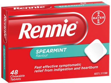 Rennie Spearmint Flavour Indigestion & Heartburn Tablets 48 Pack*