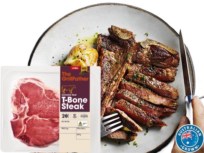 Coles Australian No Added Hormones Beef The GrillFather T-Bone Steak