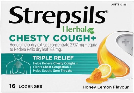 Strepsils Herbal Chesty Cough+ Honey Lemon Flavour 16 Lozenges