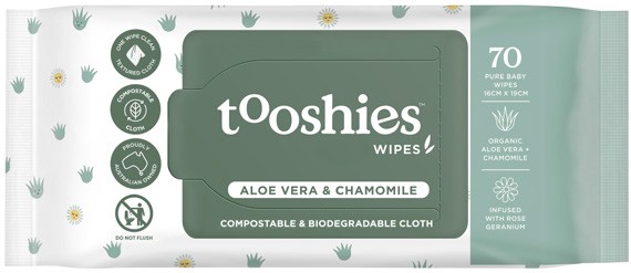 Tooshies Biodegradable Baby Wipes Aloe Vera & Chamomile 70 Pack