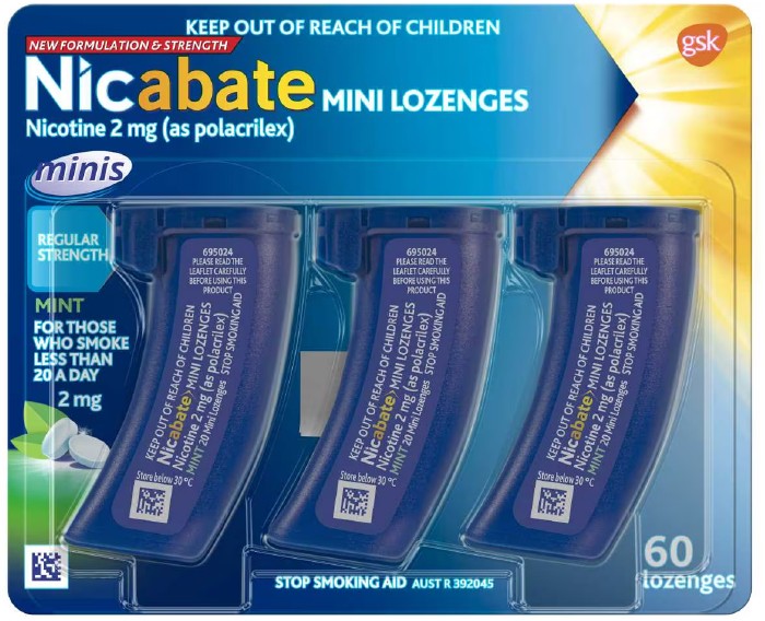 Nicabate Quit Smoking Mini Nicotine Lozenges Mint 2Mg - 60 Pack