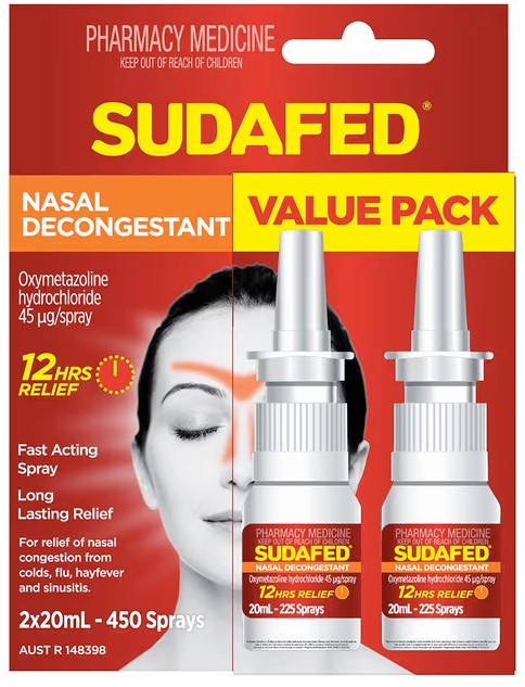 Sudafed Nasal Decongestant Spray 12 Hour Relief 2 x 20ml Value Pack