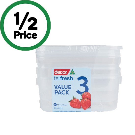 Decor Tellfresh Oblong Container 1 Litre x Pk 3