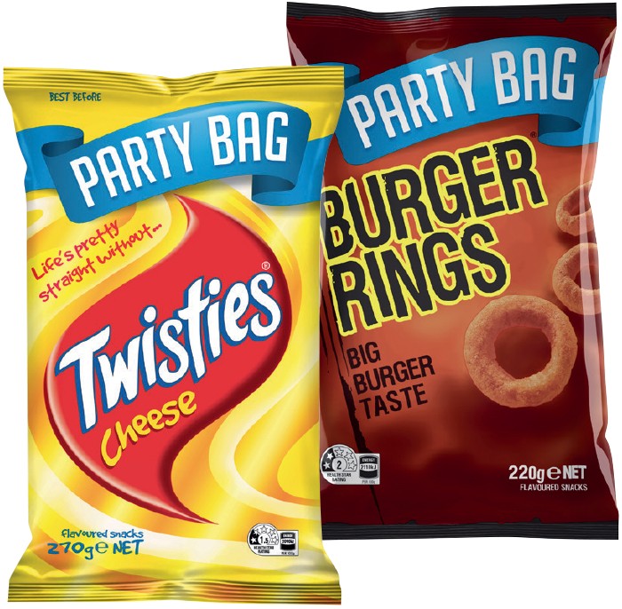 Burger Rings 220g or Twisties 125-270g Selected Varieties