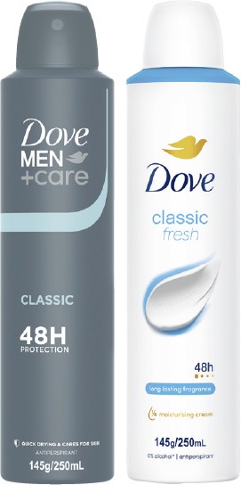 Dove Antiperspirant Deodorant Spray 250mL Selected Varieties